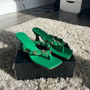 PRETTYLITTLETHING bright green low heel sandals